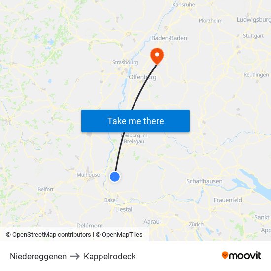 Niedereggenen to Kappelrodeck map