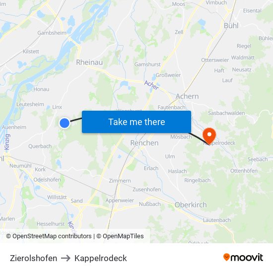 Zierolshofen to Kappelrodeck map
