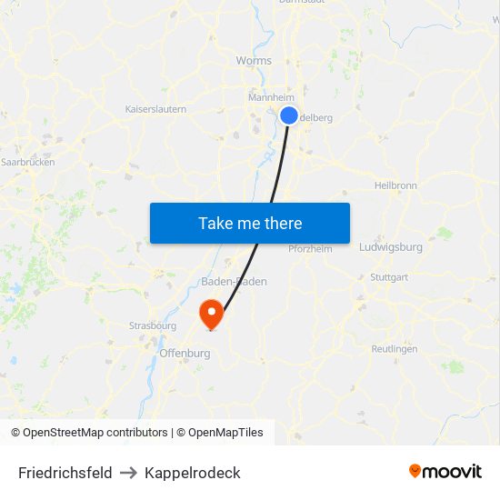Friedrichsfeld to Kappelrodeck map