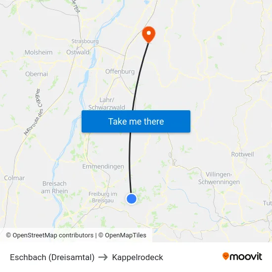 Eschbach (Dreisamtal) to Kappelrodeck map