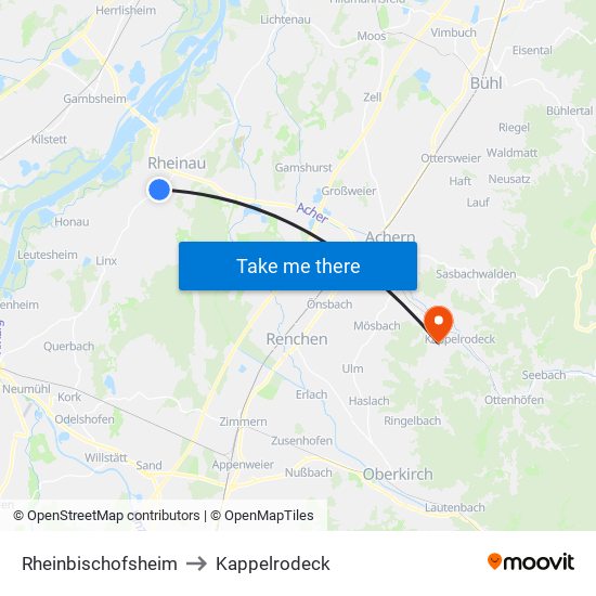 Rheinbischofsheim to Kappelrodeck map