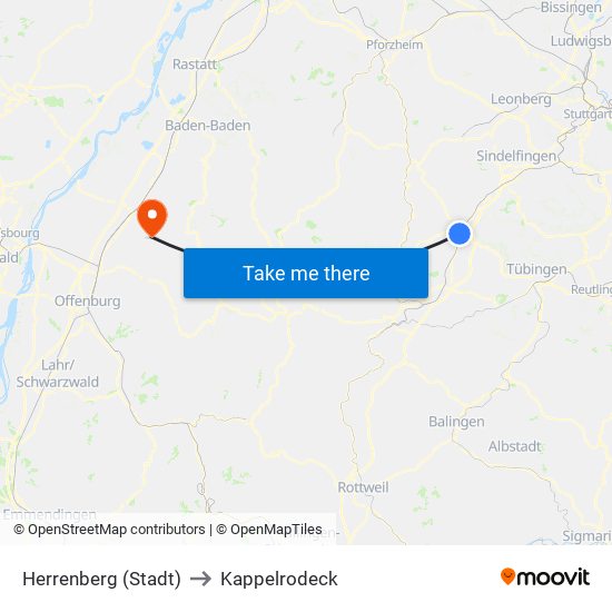 Herrenberg (Stadt) to Kappelrodeck map