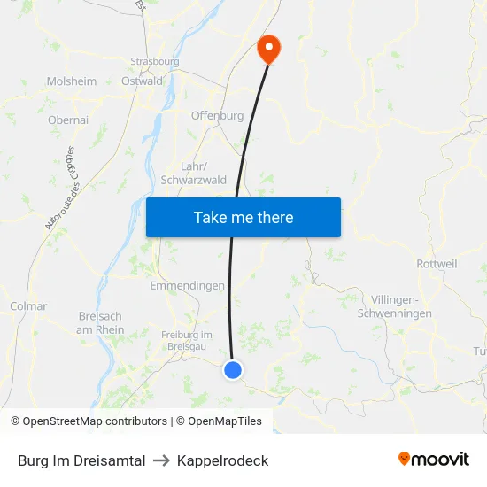 Burg Im Dreisamtal to Kappelrodeck map