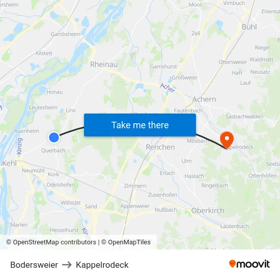 Bodersweier to Kappelrodeck map