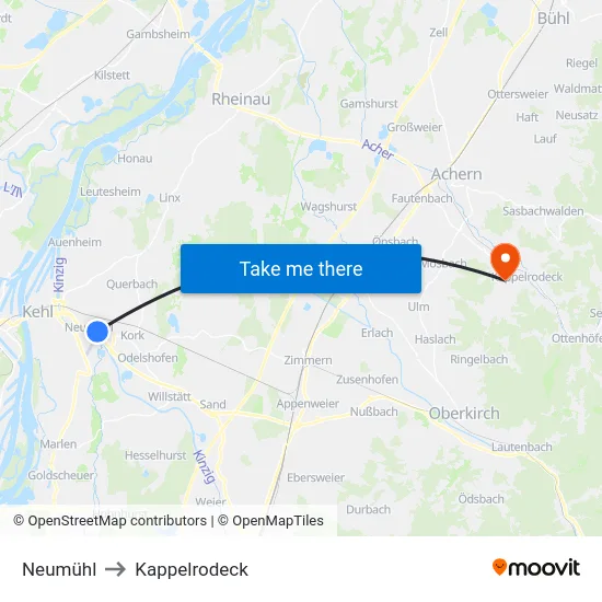 Neumühl to Kappelrodeck map