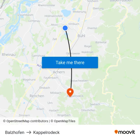 Balzhofen to Kappelrodeck map