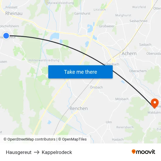 Hausgereut to Kappelrodeck map