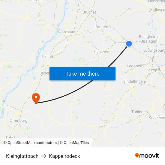 Kleinglattbach to Kappelrodeck map