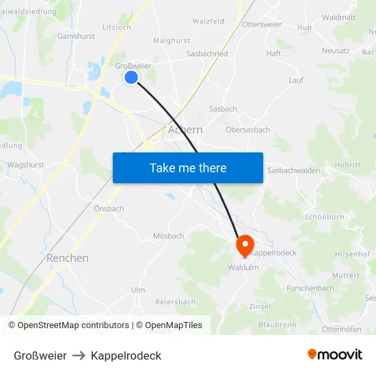 Großweier to Kappelrodeck map