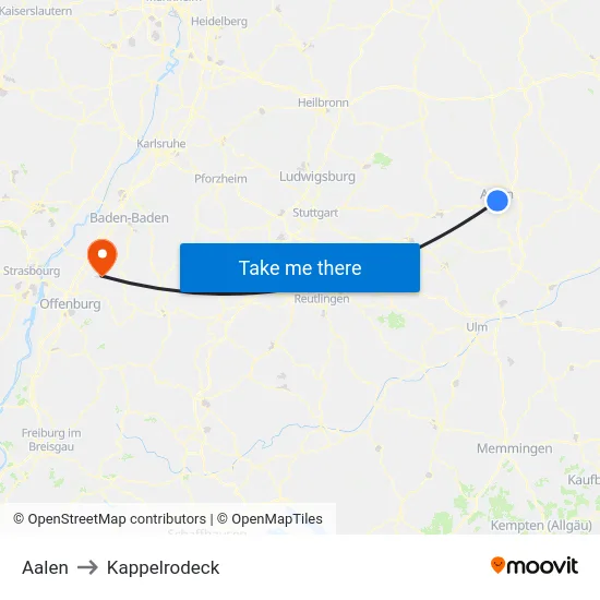 Aalen to Kappelrodeck map