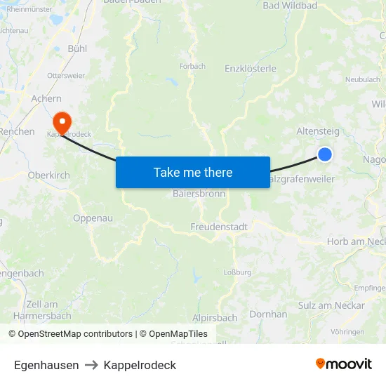 Egenhausen to Kappelrodeck map