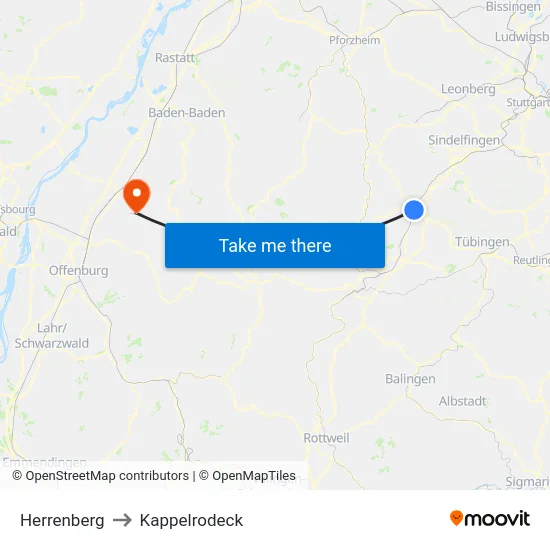 Herrenberg to Kappelrodeck map
