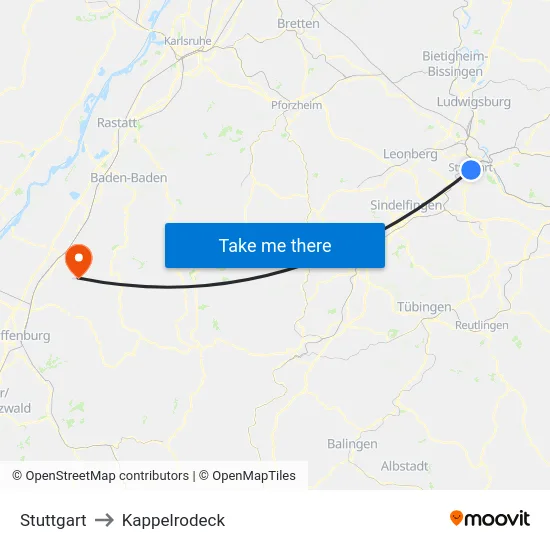 Stuttgart to Kappelrodeck map