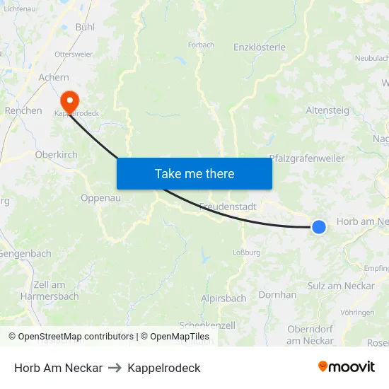 Horb Am Neckar to Kappelrodeck map