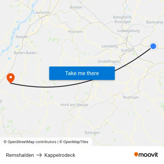 Remshalden to Kappelrodeck map