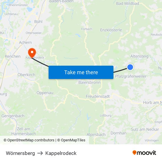 Wörnersberg to Kappelrodeck map
