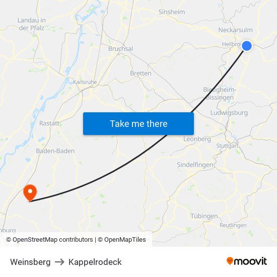 Weinsberg to Kappelrodeck map