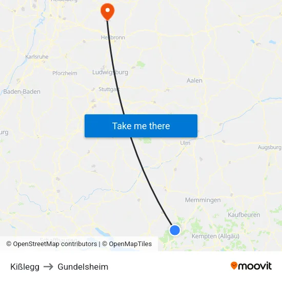Kißlegg to Gundelsheim map