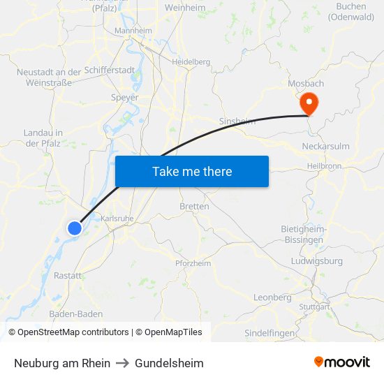 Neuburg am Rhein to Gundelsheim map