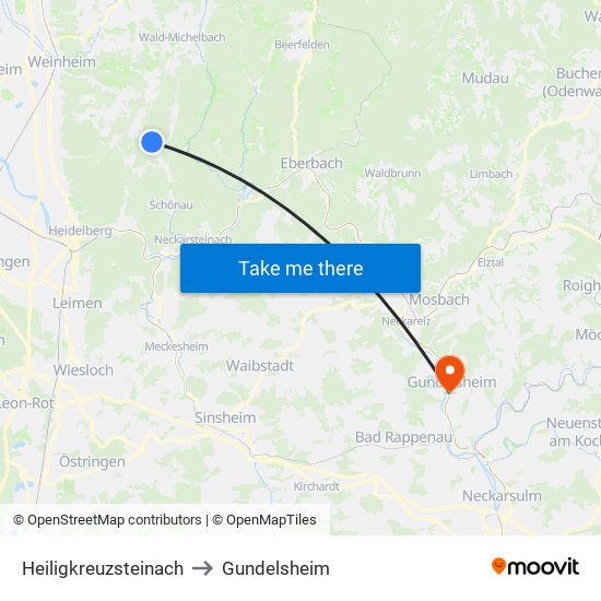 Heiligkreuzsteinach to Gundelsheim map