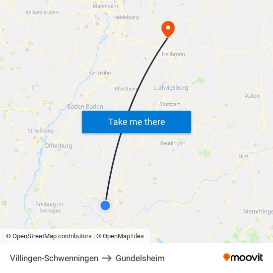 Villingen-Schwenningen to Gundelsheim map