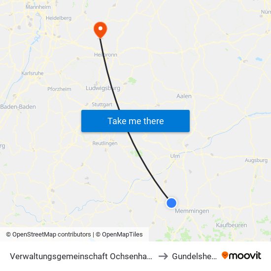 Verwaltungsgemeinschaft Ochsenhausen to Gundelsheim map