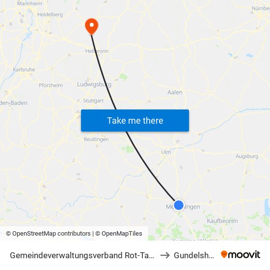 Gemeindeverwaltungsverband Rot-Tannheim to Gundelsheim map