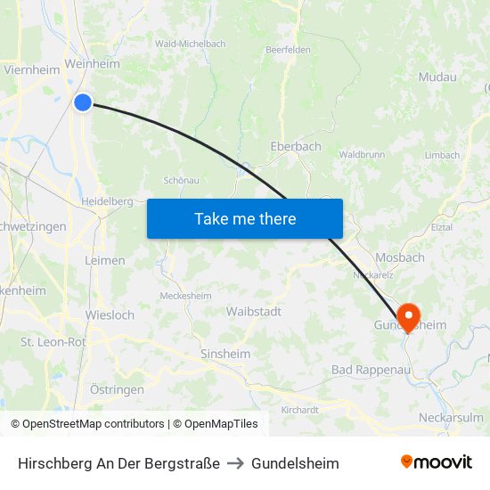 Hirschberg An Der Bergstraße to Gundelsheim map