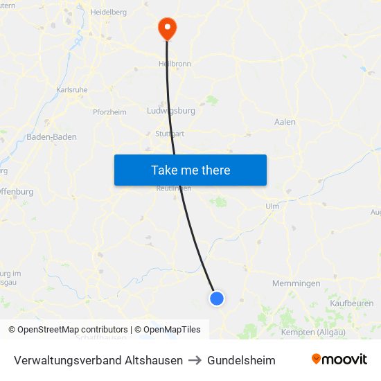 Verwaltungsverband Altshausen to Gundelsheim map