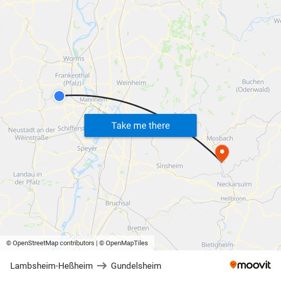 Lambsheim-Heßheim to Gundelsheim map