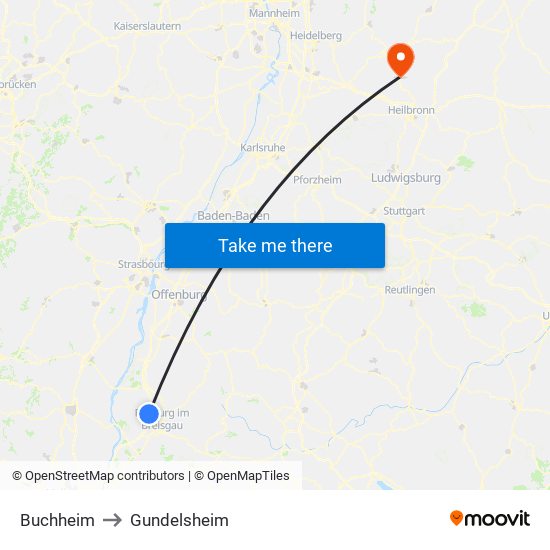 Buchheim to Gundelsheim map