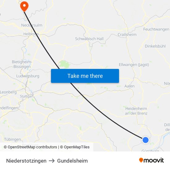 Niederstotzingen to Gundelsheim map