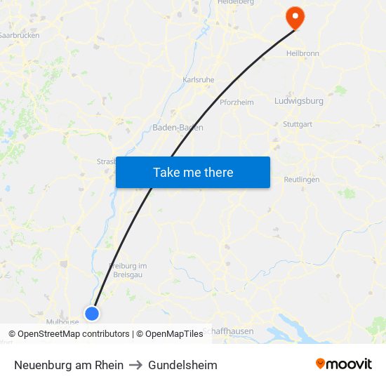 Neuenburg am Rhein to Gundelsheim map