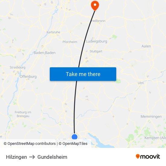 Hilzingen to Gundelsheim map