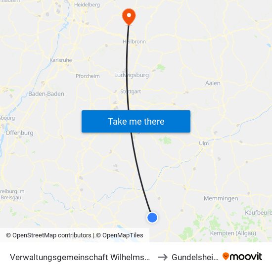 Verwaltungsgemeinschaft Wilhelmsdorf to Gundelsheim map