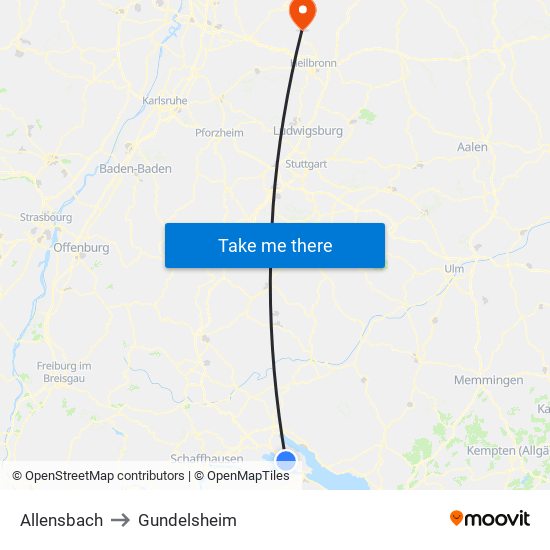 Allensbach to Gundelsheim map