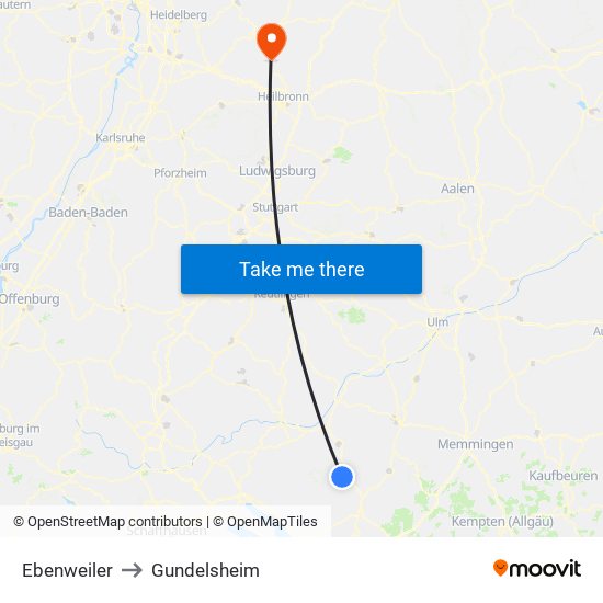 Ebenweiler to Gundelsheim map