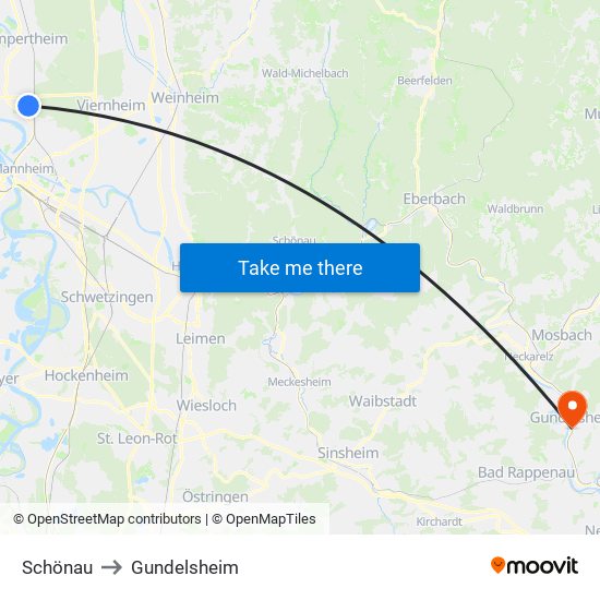 Schönau to Gundelsheim map