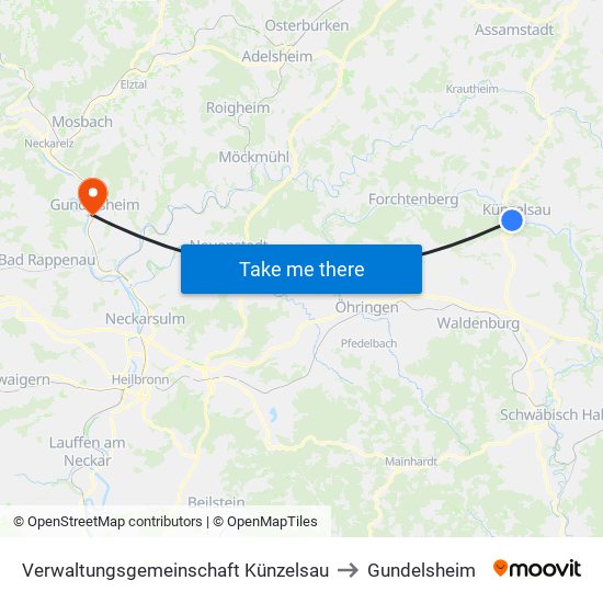 Verwaltungsgemeinschaft Künzelsau to Gundelsheim map
