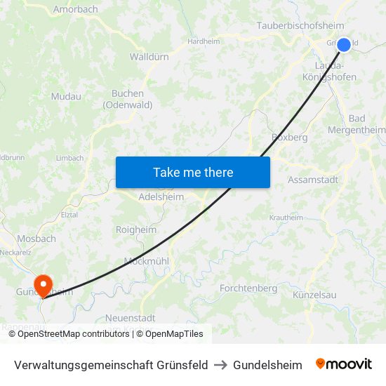 Verwaltungsgemeinschaft Grünsfeld to Gundelsheim map