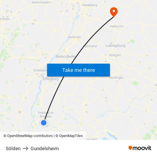 Sölden to Gundelsheim map