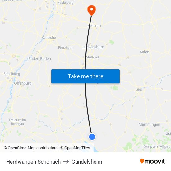 Herdwangen-Schönach to Gundelsheim map