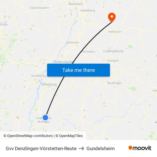 Gvv Denzlingen-Vörstetten-Reute to Gundelsheim map