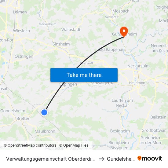 Verwaltungsgemeinschaft Oberderdingen to Gundelsheim map