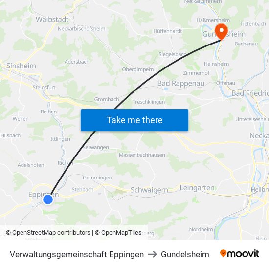 Verwaltungsgemeinschaft Eppingen to Gundelsheim map