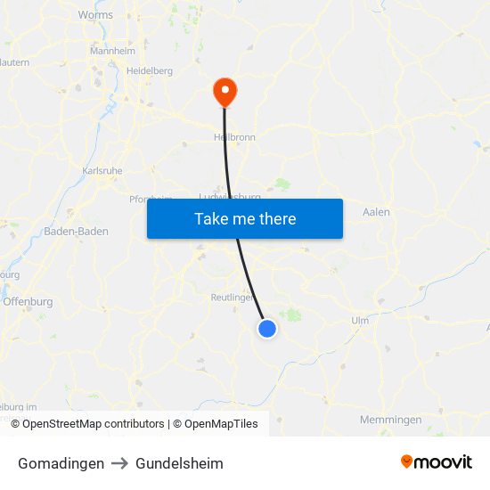 Gomadingen to Gundelsheim map