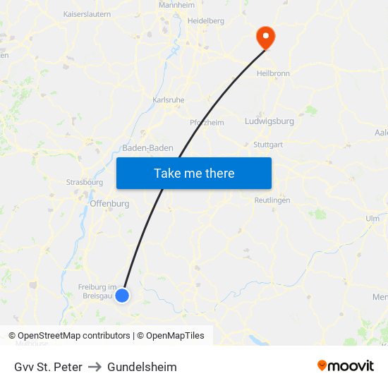 Gvv St. Peter to Gundelsheim map