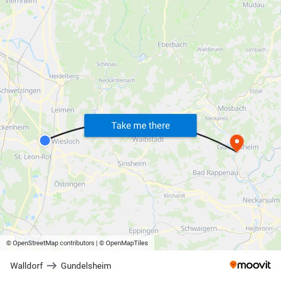 Walldorf to Gundelsheim map