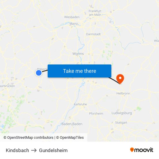 Kindsbach to Gundelsheim map