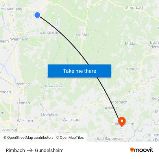 Rimbach to Gundelsheim map